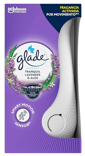 Glade Ambientador Autómatico Sense & Spray Lavanda, con Sensor de Movimiento, Dura Hasta 60 Días, con Aceites Esenciales, 1 Difusor + 1 Recambio