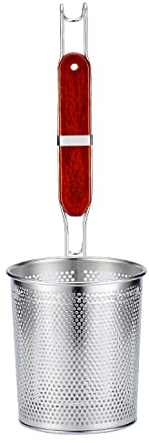 Écumoire en maille en acier inoxydable avec poignée en bambou Tenta Kitchen, Acier inoxydable, Pasta Strainer, Skimmer