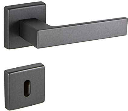 JUVA Drückergarnitur Aluminium Türbeschlag ANTHRAZIT Türgriff Zimmertür | BB - Buntbart | Drückerpaar mit Tür-Rosetten | PUSH 1317 | 1 Set - Design Türgarnitur eckig mit Befestigungsmaterial