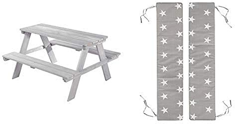 roba Kinder Outdoor+ Sitzgruppe 'Picknick for 4' mit Sitzkissen, wetterfest aus Massivholz, grau