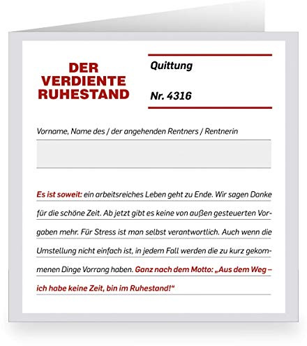1 Der verdiente Ruhestand Glückwunschkarte zur Rente - mit Folien Stift ausfüllen • quadratisch zum Abschied von Kollegen, Freunden, Familie mit Umschlägen zur Pensionierung, Altersteilzeit