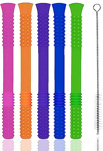 Hollow Teething Tubes Soft and Durable Baby Teether with Brushe 6-Pack Teething Toys for Babies 6-18 Months Silicone Teethers for Toddlers Sensory Chewy Tubes