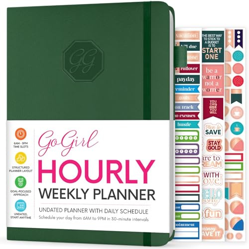 GoGirl Wochenplaner, Stundenplaner für Arbeit und Leben mit Zeitschlitzen, vertikaler Agenda-Organizer für die tägliche Produktivität, A5 (Waldgrün)