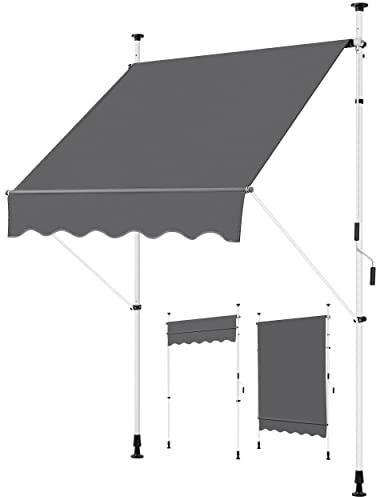 Yaheetech Klemmmarkise 150cm Breit Balkonmarkise mit Handkurbel Sonnenschutz ohne Bohren Sonnenmarkise höhenverstellbar Markise mit Gestell wasserdicht, Dunkelgrau