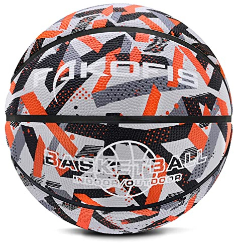 FAKOFIS Pallone da Basket,Pallacanestro per Bambini, Taglia 3, Taglia 5,Taglia 7, per Interni ed Esterni, per Principianti Grigio Arancione 3
