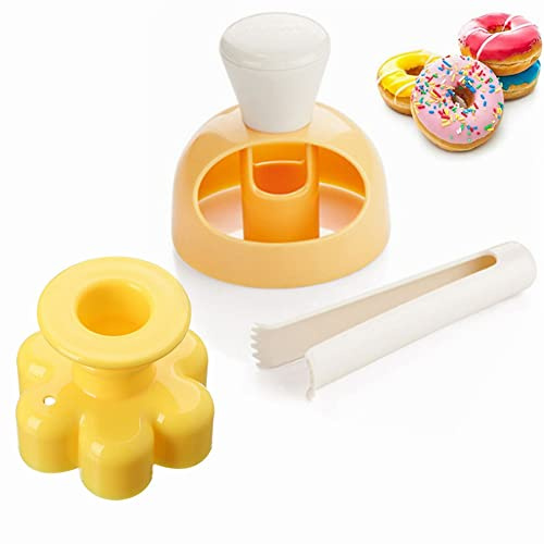 Donut Cutters Set Maker 3 inch Doughnut Cutter Mold, Plastic Round Cookie Cutter for Baking with Dipping Plier, Non-Stick Bread Biscuit Cake Mould Cutter DIY Donut Tools (2 Pack)