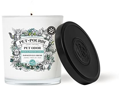 Pet-Pourri Pawsitively Fresh Pet Odor Deodorizer Candle, Burns Up to 45 Hours, Aromatherapy & Air Freshener with Essential Oils, Plant Based Ingredients & Wax, Vet Approved, Jasmine Pear Scent