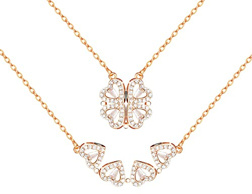 Dochais Collier Magnétique en Forme de Coeur à Quatre Feuilles, Lucky Pendentif Ouvrable pour Femmes Filles Hommes Or Rose