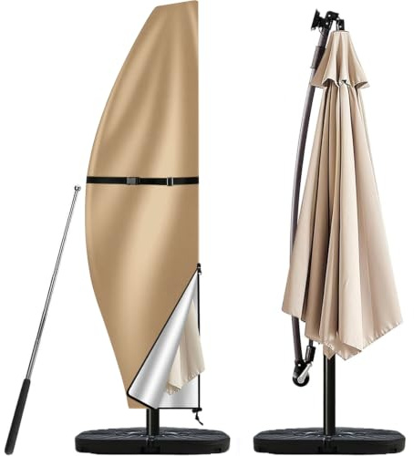 Teynewer Parasol Cover Waterproof, Garden Cantilever Umbrella Cover, Khaki