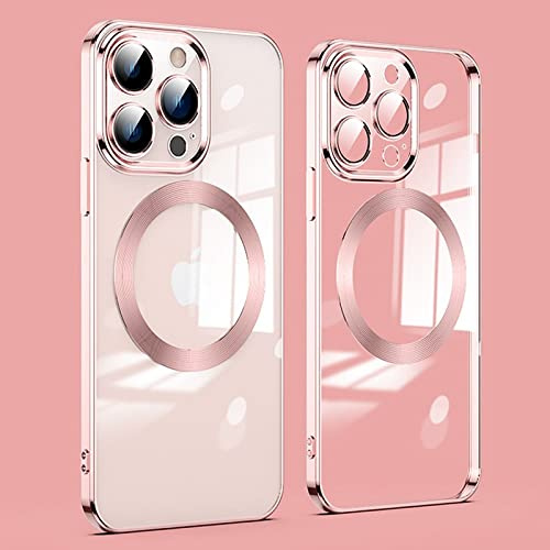 DENUVI Custodia di ricarica wireless per iPhone 13 12 11 Pro Max Mini Custodia protettiva per fotocamera Cover trasparente, rosa, per iPhone 13 Mini