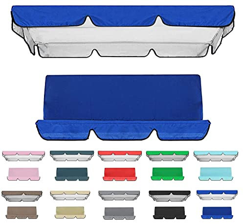 Sonnensegel für Hollywoodschaukel mit Dach und Kissen, Ersatzdach für Hollywoodschaukel, 2-3-Sitzer, wasserdicht, Abdeckung für Gartenschaukel, Schlag, Blau, 190 x 132 x 15 cm