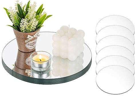 NUPTIO Portacandele Pilastro Vassoi: 12 Pezzi Di Vetro Specchiato Candela Piatti 20cm Specchio Rotondo Centrotavola Decorativo Vassoio Bulk 2 Millimetri Candela Stand Festa Progetti Artigianali Diy