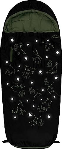 Kinder Schlafsack 3 Jahreszeiten Outdoor Deckenschlafsack Reise Mumienschlafsack - 4 bis 15 Jahren mit Sternzeichen-Motiv - Erweiterbarer Kinderschlafsack von 100 cm - 155 cm