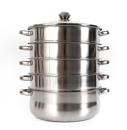 5 Etagen Dampfkocher Mantovarka Gardampfkochtopf Set Edelstahl Kochgeschirr mit Edelstahldeckel Suppentopf Bio Dampfgarer Heim Küchenherd für Induktionsherd
