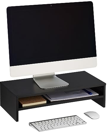 Relaxdays Monitorständer, Zusatzablage, HxBxT: 14,5 x 54 x 25,5 cm, Bildschirmerhöhung für Schreibtisch, modern, schwarz