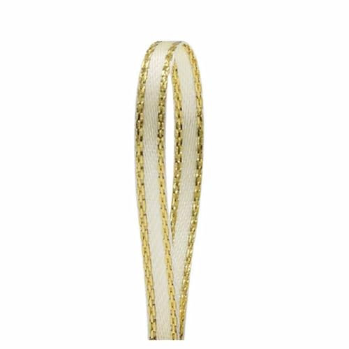 SHTGOI 20m/Rolle Satinband 3cm Breit Seidenband Geschenkband mit Gold Drahtkante Doppelseitig Satin Schleifenband Dekoband für Geschenkverpackungen,Hochzeit,Geburtstag,Kuchendekoration Beige