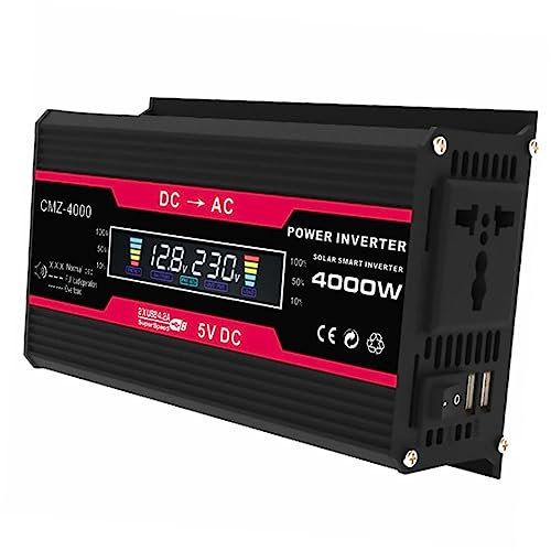 WOFASHPURET Inversor De Corriente 4000w 12v a 220v Con Pantalla Lcd Kit Adaptador Para Coche 2 Puertos Usb 4.2a