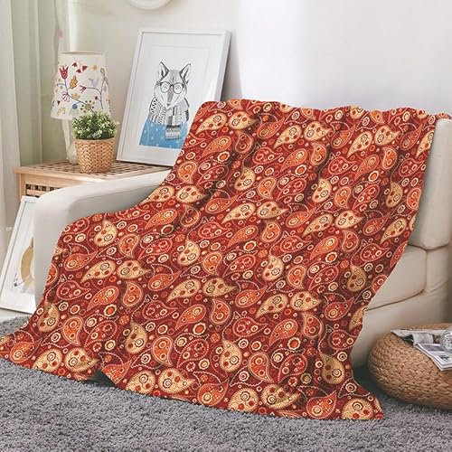 EHOMERY Manta Grande Cama Sobrecama Algodón Manta para Cama Cobijas De Invierno Patrón Retro Manta De Otoño Mantas Decorativas Suaves Y Cómodas Color Naranja 150x130cm