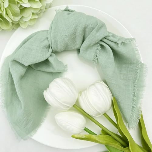 TUITA 10/20/50pcs Sauge Vert Usine Serviettes en Tissu Coton Tissu Serviette Gaze Serviettes De Table Ensemble Décoration De Mariage
