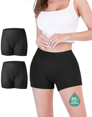 TIICHOO Periodenunterschwäsche Starke Blutung Damen Boxershorts Hohe Taille Perioden Unterwäsche 2er Pack(XX-Large, Schwarz)