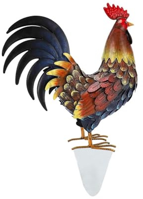 Hahn Gartenstecker aus Holz,Huhn Familie Gartenstecker Gartenfigur Gartendeko Handarbeit Gartenstatue Dekorative Gartenstecker Dekofigur Garten Figur Terrasse Statue Balkon Wohnzimmer Deko (B5)