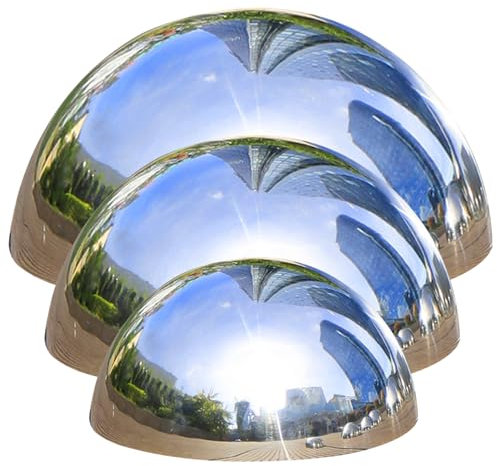 Hperu Boule de Regard en Acier Inoxydable, 3 pcs Jardin Balayage Balle à Demi-Rond Balle 4 '' ', 6' '' ＆ 8 '' 'Miroir réfléchissant de Globe en Acier Inoxydable Grandes Boules Brillantes