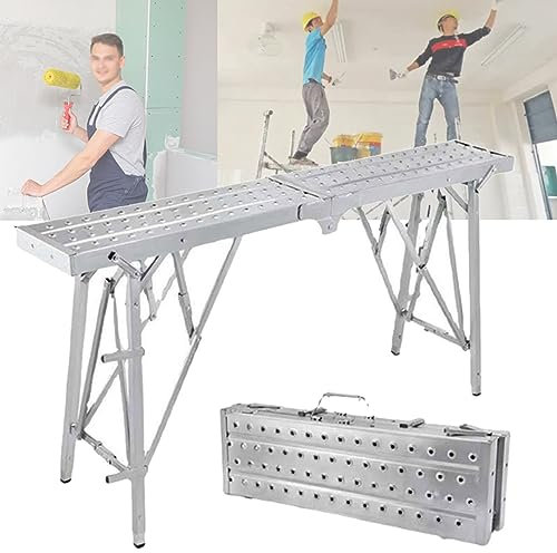 Impalcatura Ponteggi Pieghevoli Multiuso Piattaforma di Lavoro Ponteggio Torre Scaletta Sgabello Banco da Lavoro per Miglioramento Domestico Lavaggio Veicoli Lavori di Manutenzione 140 cm