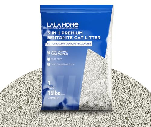 LALAHOME Premium Bentonit-Katzenstreu auf Natriumbasis, staubfrei, Starke Haltbarkeit, Geruchskontrolle, natürliche Mineralformel, 15 lb Box