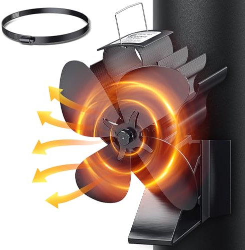 Drcokars Ventilatore per stufa, ventola per stufa a legna, bruciatore a legna 4 Pale Stufa Ventilatore per Bruciatori a Legno/Camino