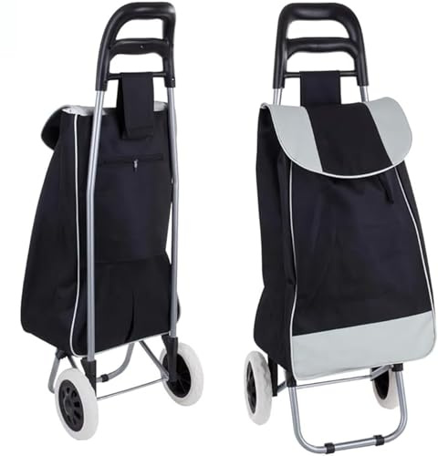 Lightweight 35L 2-Wheel Folding Shopping Trolley – Hard-Wearing, Waterproof, Insulated, Collapsible for Easy Storage, Durable Travel Grocery Cart, Push/Pull Luggage Trolley with Flat-Pack (Black)