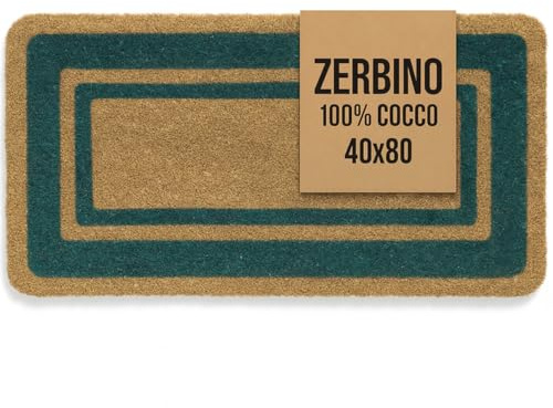 Tomaino - Zerbino Ingresso Esterno Cocco - Tappeto in Fibra di Cocco Naturale Antiscivolo - Tappetino per Esterno Porta Ufficio, Negozio, Casa (Verde, 40x80)