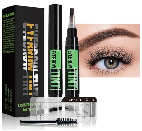Eyebrow Tint, Eyebrow Tint Dark Brown, Dye Eye Brow Gel, Semi-Permanent 2 Weeks Lasting Brow Pencil Makeup Waterproof Paint Brow Cream with Brow Cards Brushes