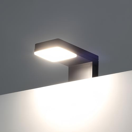 maolo Lampada LED per Specchio Bagno – Design Moderno, Luce Naturale 4000K, IP44 Resistente all'Acqua, Montaggio Diretto su Specchio o Mobile, CRI ≥80, Facile Installazione (Nero, 3W)