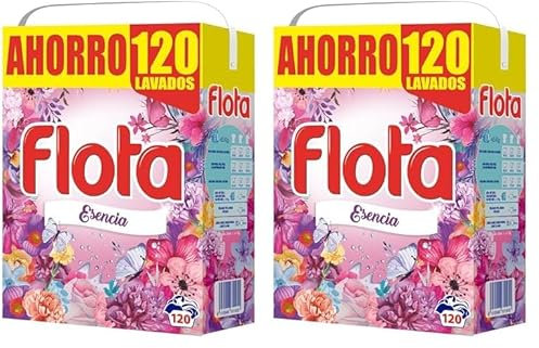 FLOTA | Esencia | Detergente Lavadora en Polvo | Ropa Blanca y de Color | Antimanchas y Antiolores | 120 Lavados (Paquete de 2)