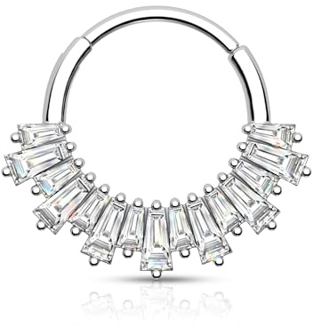 Agrewd Anello per setto nasale minimalista 16G Septum Daith Helix Piercing per naso Gioielli in acciaio inossidabile verde trasparente Helix Orecchini Daith Ear Piercing Gioielli per donne uomini,