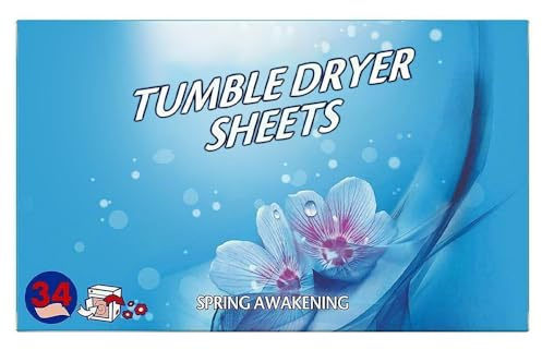 Tumble Dryer Sheets – 34 Fabric Conditioner Sheets with Spring Awakening Fragrance, Softens Laundry, Reduces Static & Wrinkles, Keeps Clothes Fresh, All Dryer Loads By Zinnia