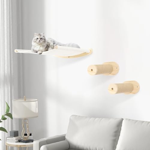 WindWilder Kletterwand Katzen mit Treppen & Stufen, 3er Set Katzentreppe aus Holz bis 30lbs