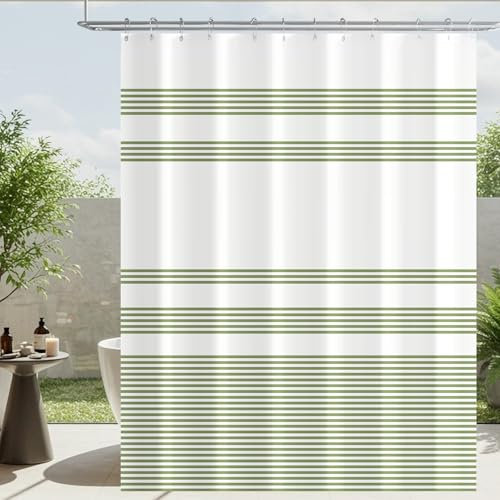 Lerores Duschvorhang mit Metall Duschvorhangringe 120x200 cm Grün, Beschwerter Saum Antischimmel Textil, Wasserabweisend, Waschbar Polyester Badevorhänge Set mit Ösen für Badezimmer, Badewanne