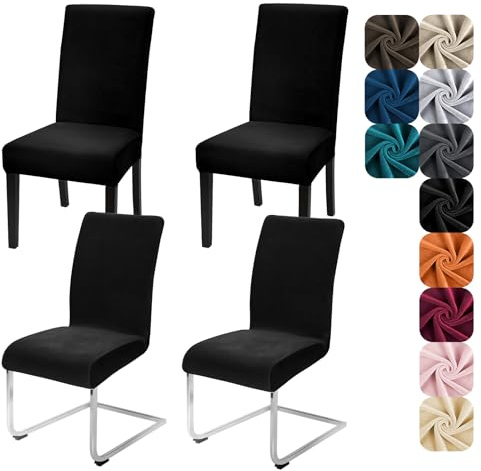 Alishomtll Stretch Velvet Dining Chair Covers Set of 4 Black Kitchen | Velvet Chair Covers for Dining Chairs 4, Elastic Chair Slipcovers, Washable Chair Covers for Kitchen Hotel Banquet Ceremony