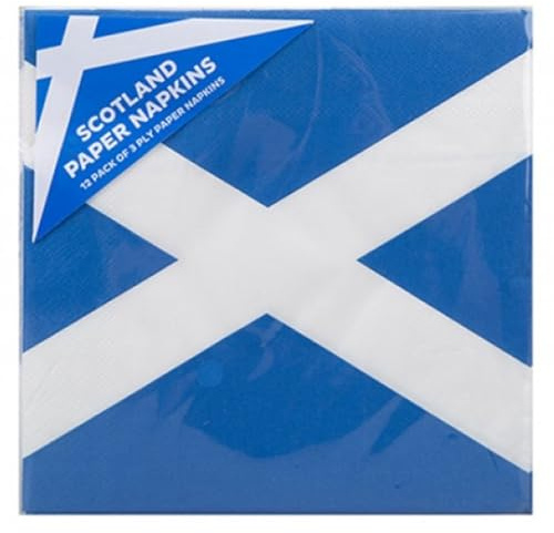 PMS 12 Stück Schottland Papierservietten – 3-lagige Einweg-Party-Servietten mit Saltire-Flaggen-Design – perfekt für St. Andrew's Day, schottische Veranstaltungen & Feiern