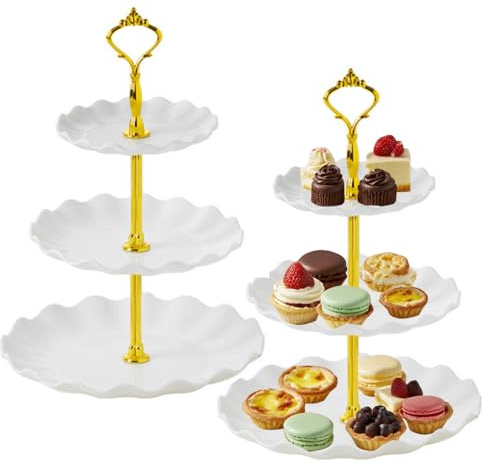 YDAKGUEY 2 alzate per torte a 3 livelli, con nuovi raccordi a corona, vassoi da portata per frutta, dessert, perfetti per matrimoni, compleanni, lauree, tè pomeridiani (15, 20, 25 cm)