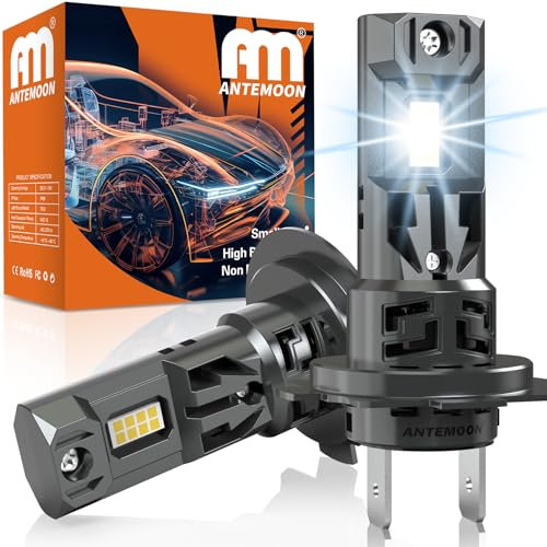 ANTEMOON H7 LED Headlight Bulbs, 80W 26000LM Super Bright 12V 6500K White Car Headlight Conversion Kit Wireless H7 High Low Beam Bulb Halogen Replacement Plug and Play, Pack of 2