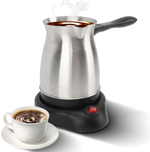 Elektrisk turkisk kaffebryggare Maskin multifunktionell espresso maker te mjölkkanna 600W rostfritt stål värme kaffekanna med dubbelt skydd ergonomiskt anti scald handtag för (EU)
