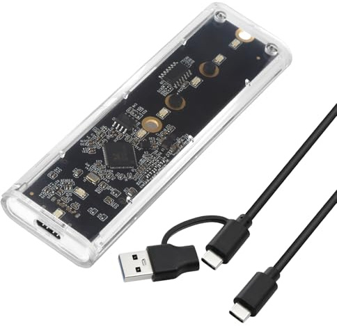 ELUTENG M.2 NVMe SSD Transparentes Gehäuse mit bunten LED-Leuchten, 10Gbps M2 SSD Gehäuse, NVMe USB Adapter mit USB C zu C/A Kabeln unterstützt UASP Trim für M-Key SSD 2230 2242 2260 2280
