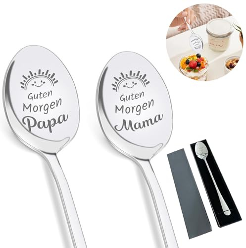 LaresDay 2 cucchiaini da caffè con incisione – Buon mattino papà mamma, mamma e papà, regalo di compleanno, regalo per la festa della mamma, regalo per la festa del papà, regalo speciale per donne per