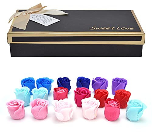 ANKROYU Savon Rose Fleurs 18pcs Coloré Longue Durée Parfum Roses Artificielles pour Mariage Noël Fête des Mères Anniversaire Saint Valentin Safe Inodore Savon Fleur 8.9x4.5x1.8in