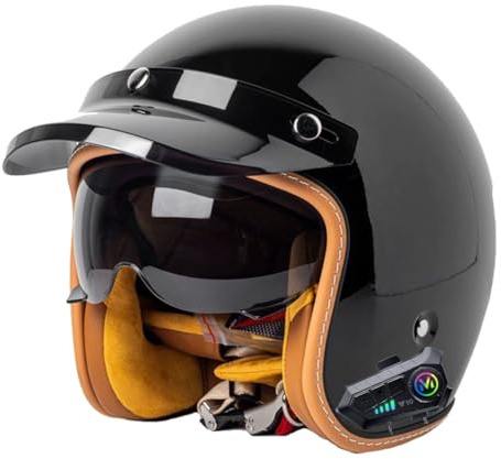 Motorradhelm Bluetooth Jethelm 3/4 Helm ECEDOT Zertifizierung Motorrad Integrierter Bluetooth-Helm Jet Scooter Helm Rollerhelm Herren Damen Mit Sonnenblende Offenem Helm