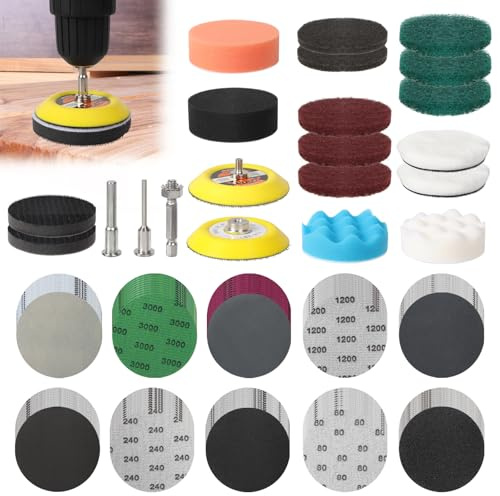 Qivine Kit Lucidatura Fari Auto 121 Pezzi, Lucida Fari Auto da 75 mm con P60~5000 Dischi Abrasivi, Kit Rinnova Fari Auto con Tamponi Lucidatura & Spugne Lucidatura, per Lucidatura Levigatura Cera