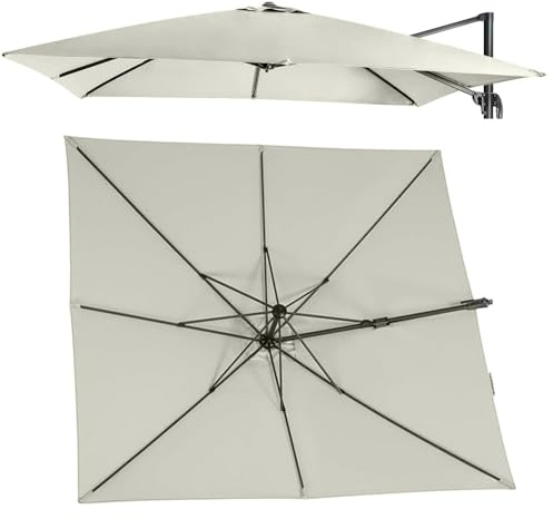 Copertura rettangolare di ricambio per ombrellone da giardino, 300 cm, 3 x 3 m, grigio chiaro, 8 stecche di ricambio