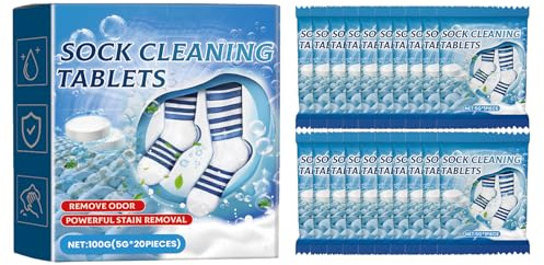 Mnozreo Socken Reinigen Tabletten,Sofort-Fleckenentferner-Öl Für Textilien,100G(5G*20PC), Tiefe Reinigung für Wäsche,Teppiche & Mehr